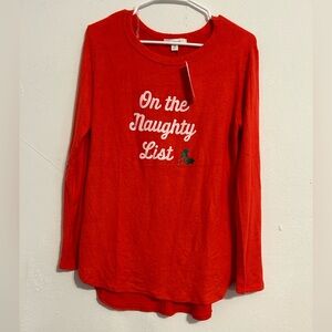 NWT M Francescas Red Christmas Long Sleeve Shirt Sweater On the Naughty List